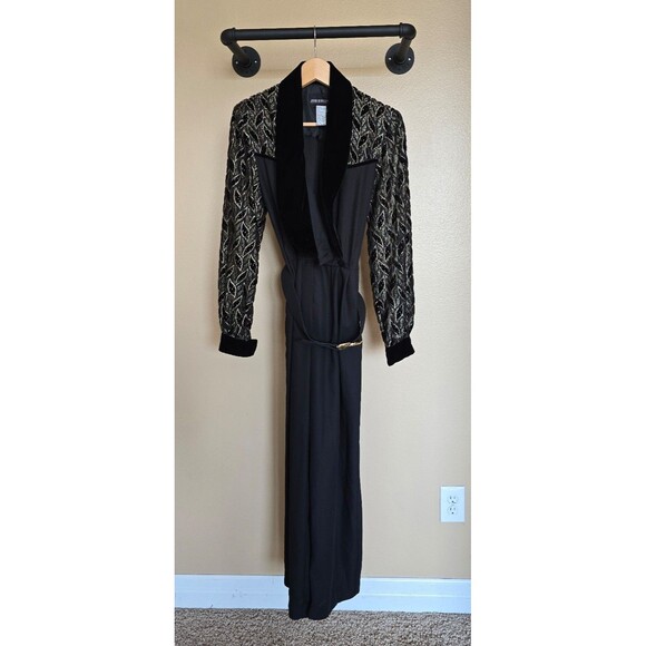 Vintage John Roberts black and gold jumpsuit long sleeved women's size 6 - Picture 1 of 9